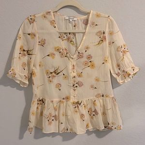 Madewell floral flutter sleeve top